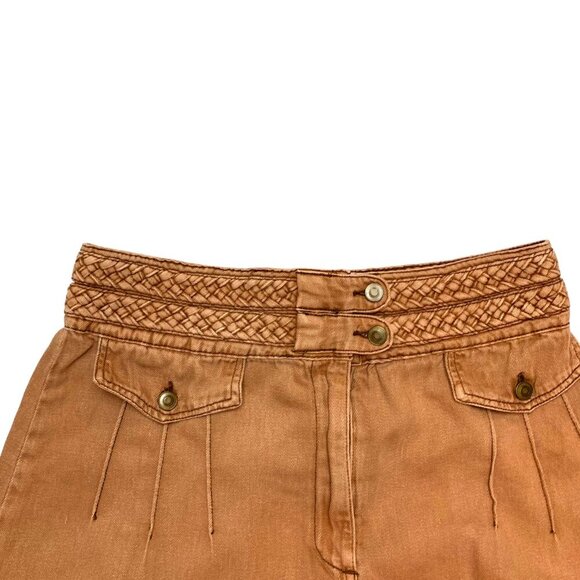 Free People Hemp Cotton Blend Distressed Brown Braided Wide Waist A Lined‎ Skirt - Picture 2 of 10